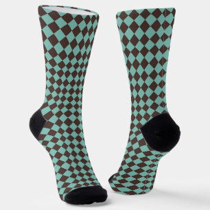 Calcetines Patrón de diamante de cuadros verde azulado marrón