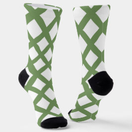 Calcetines Patrón de diamante de cuadros verde y blanco