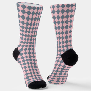 Calcetines Patrón de diamante del verificador gris rosado