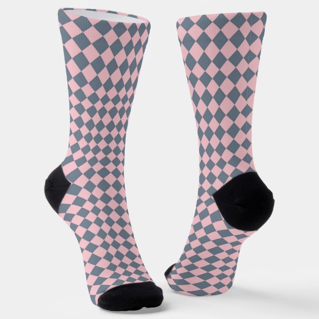 Calcetines Patrón de diamante del verificador gris rosado (Angular)