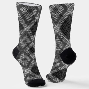 Calcetines Patrón de diamante geométrico en blanco y negro