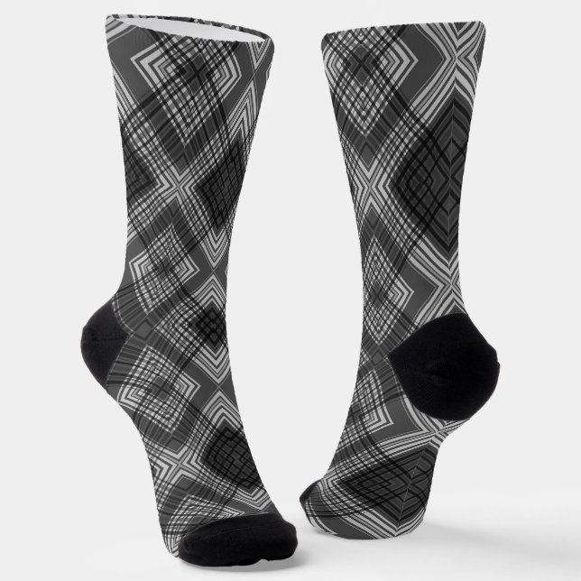 Calcetines Patrón de diamante geométrico en blanco y negro (Angular)