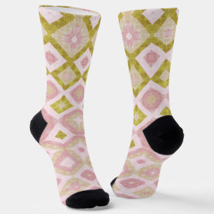 Calcetines Patrón de diamante geométrico en rosa y verde oliv