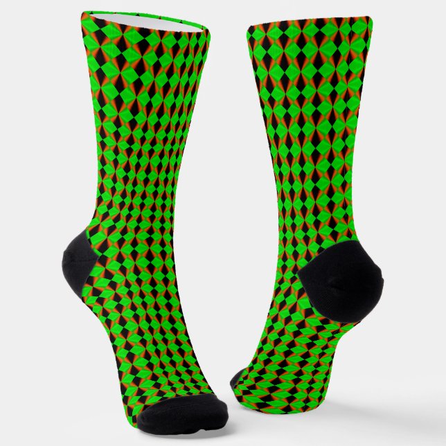 Calcetines Patrón de diamante negro verde naranja (Angular)