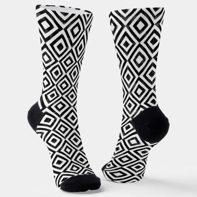 Calcetines Patrón de diamantes de color blanco y negro (Angular)