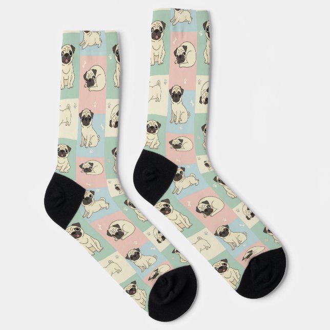 Calcetines Patrón de dibujos animados de pug (Derecha)