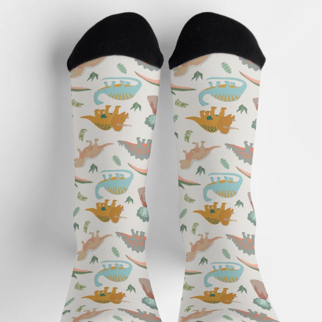 Calcetines Patrón de dinosaurios boho dibujado a mano para ni (Arriba)