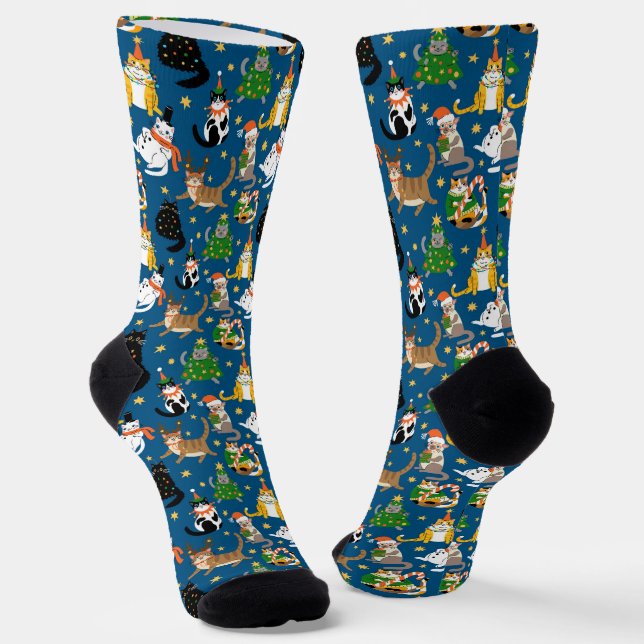 Calcetines Patrón de disfraces de gatos festivos en Navidades (Angular)