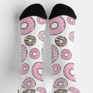 Calcetines Patrón De Donuts, Donuts Rosados, Donuts Blancos