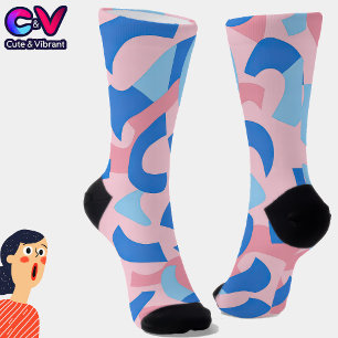 Calcetines Patrón de Doodle rosa y azul