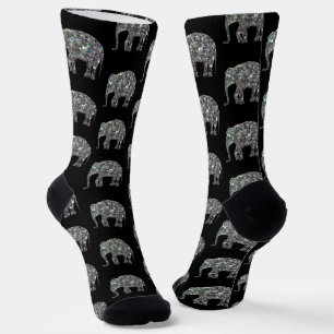 Calcetines Patrón de elefante con mosaico plateado brillante