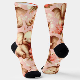Calcetines Patrón de elefante de bebé malva vintage