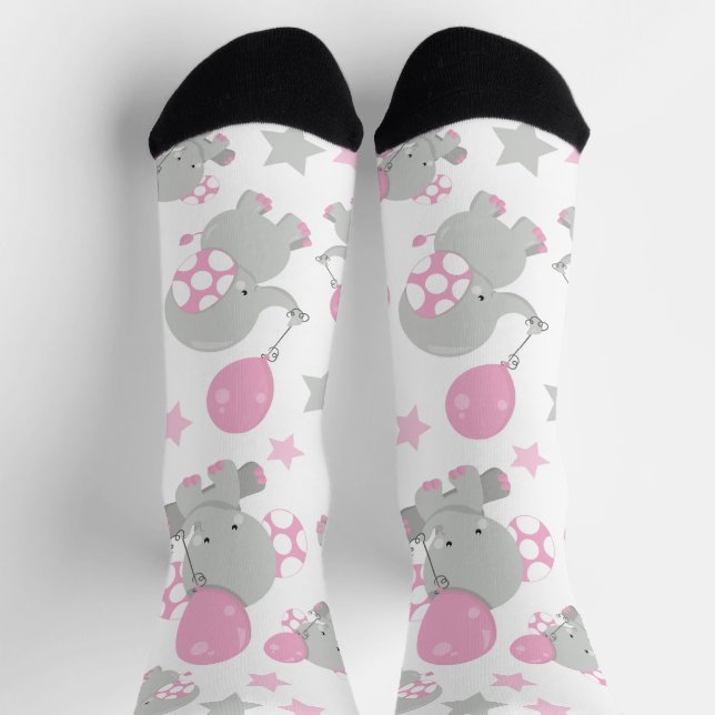 Calcetines Patrón de Elefantes, Elefantes Cutos - Gris Rosa (Arriba)