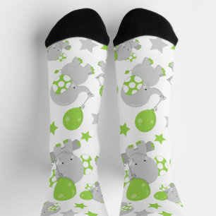 Calcetines Patrón de Elefantes, Elefantes Cutos - Gris Verde