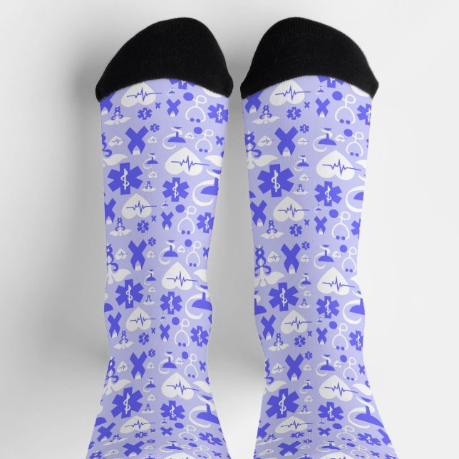 Calcetines Patrón de elementos de la farmacia azul blanca (Arriba)