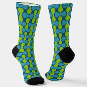 Calcetines Patrón de enlace retro moderno en azul y verde