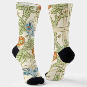 Calcetines Patrón de enrejado de pájaros y rosas sin costuras