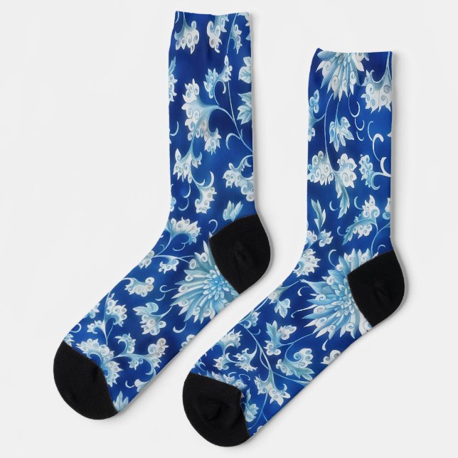 Calcetines Patrón de época zócalos de arte azul (Izquierda)