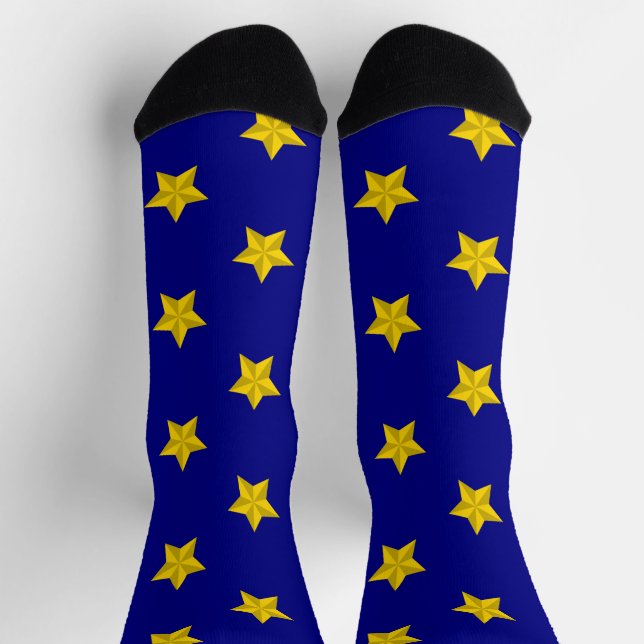 Calcetines Patrón de estrellas de oro, azul marino, exclusivo (Arriba)