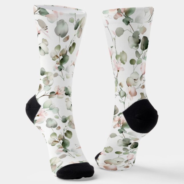 Calcetines Patrón de eucalipto acuarela (Angular)