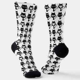 Calcetines Patrón de expresiones de gato negro curado
