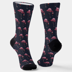 Calcetines Patrón de flamenco rosa bebedor de vino divertido 
