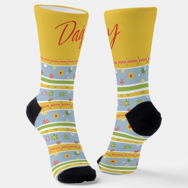 Calcetines Patrón de flor azul y amarillo personalizable (Angular)
