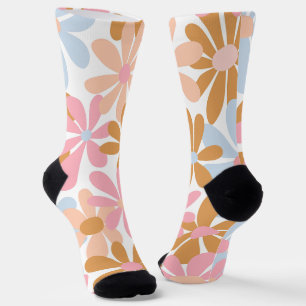 Calcetines Patrón de flor de margarita pastel retro