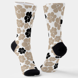 Calcetines Patrón de flor de moda en taupe, negro y blanco