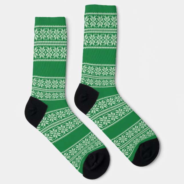 Calcetines Patrón de flor de Navidades de banda verde (Derecha)