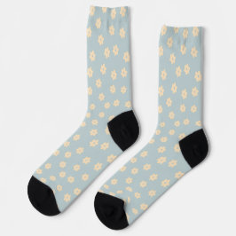 Calcetines Patrón de flor de pasto azul y amarillo pastel