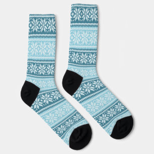 Calcetines Patrón de flor de Poinsettia azul cielo