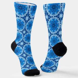 Calcetines Patrón de flor geométrica en azul claro y azul cla