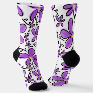 Calcetines Patrón de flor púrpura