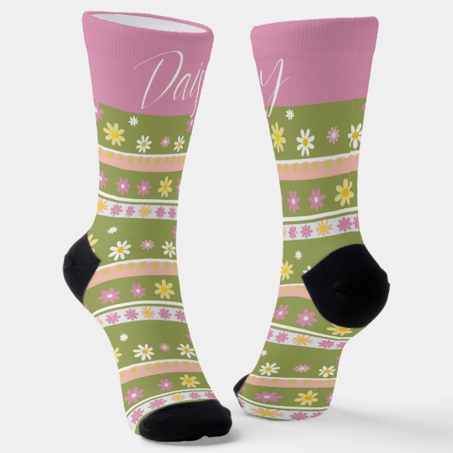 Calcetines Patrón de flor rosa y verde personalizable (Angular)