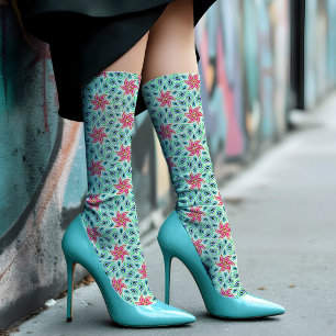 Calcetines Patrón de flor verde paisley Moda de flor Pastel