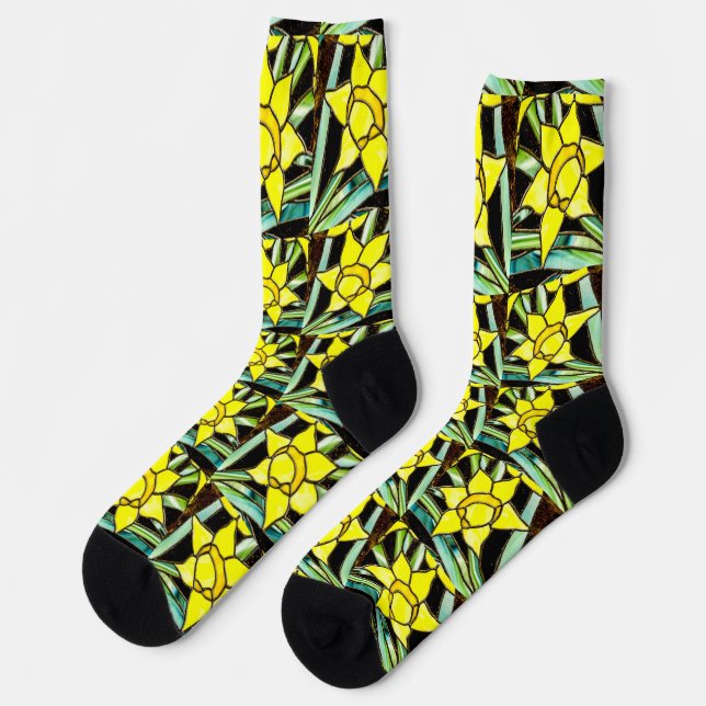 Calcetines Patrón de flores amarillas y valiosas (Izquierda)