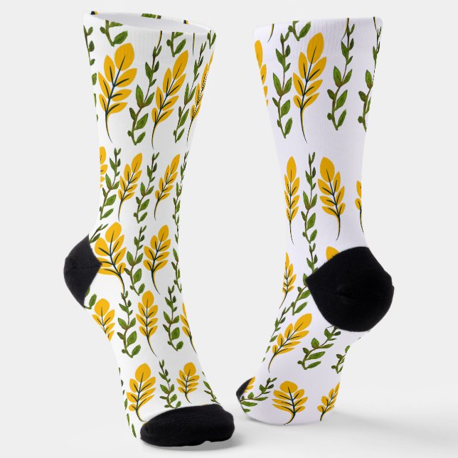 Calcetines Patrón de flores amarillas y verdes (Angular)