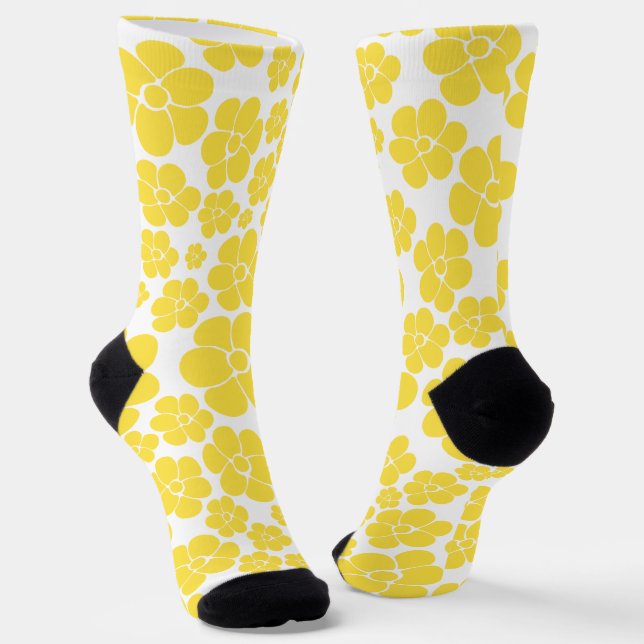 Calcetines Patrón de flores - Amarillo limón y blanco (Angular)