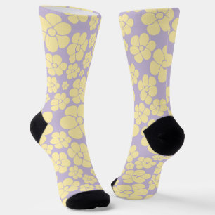 Calcetines Patrón de flores - amarillo y púrpura pastel