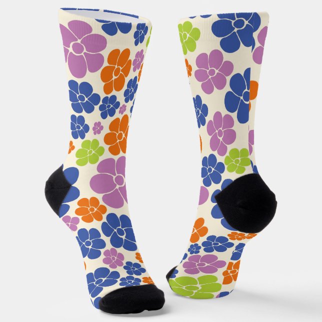 Calcetines Patrón de flores: azul, Naranja, púrpura, verde (Angular)