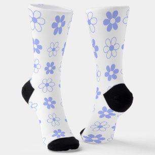 Calcetines Patrón de flores azules y blancas en blanco
