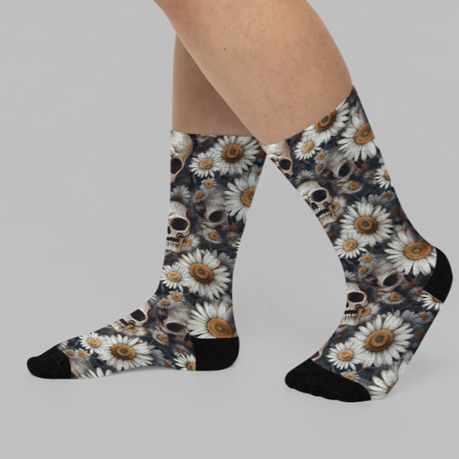 Calcetines Patrón de flores de margarita gótica (Subido por el creador)