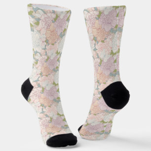 Calcetines Patrón de flores de peones y mariposas Pastel