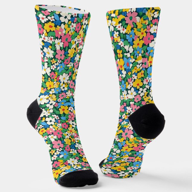 Calcetines Patrón de flores de primavera pequeñas (Angular)