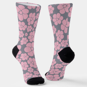 Calcetines Patrón de flores en gris y rosa