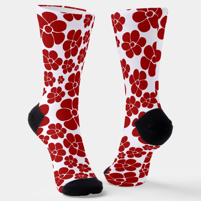 Calcetines Patrón de flores en rojo y blanco (Angular)