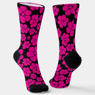 Calcetines Patrón de flores - Magenta y negro