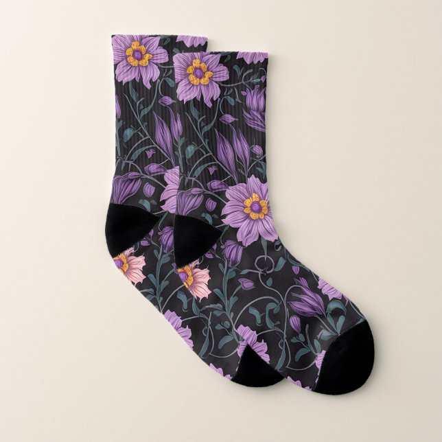 Calcetines Patrón de flores púrpura Socks impresos a fondo (Par)