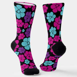 Calcetines Patrón de flores: rosa, púrpura, azul y negro